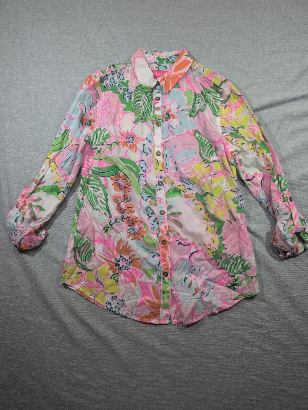 Lilly Pulitzer pink floral button-front blouse
